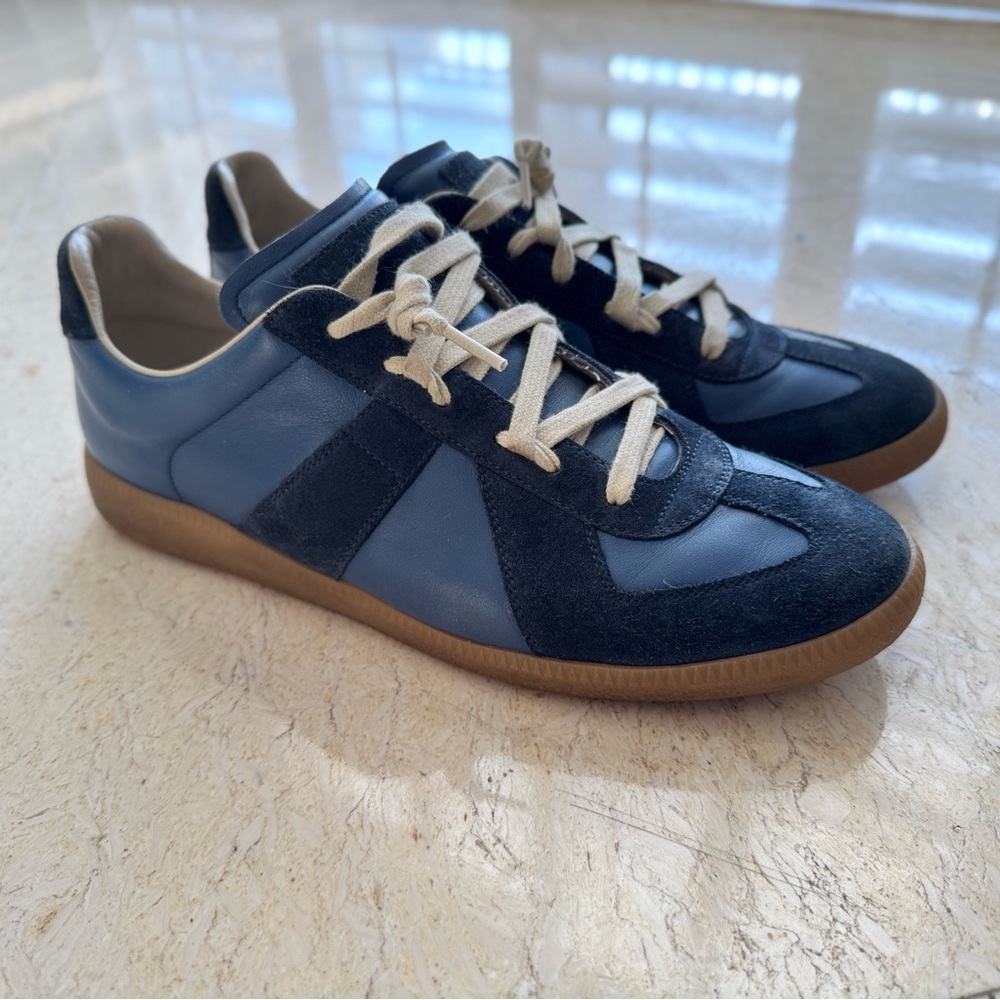 Men's Blue Leather & Suede Sneakers with Gum Sole 9